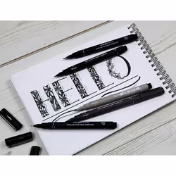 Uni-Ball Pin Drawing Pen - 03/12/Brush - Light Grey/ Dark Grey/ Black - Wallet of 5