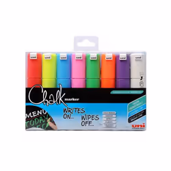 Uni-Ball ChalkGlass PWE-8K, Multicolour, Multicolour, 8 colours, Bold, Chisel tip, 8 mm