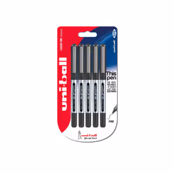 uni-ball UB-150 Eye Micro Rollerball Pens, Black Uni Super Ink, .5mm Nib, Package of 5