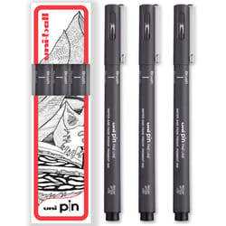 uni-ball PIN Fineliner Technical Drawing Pens - Set of 3 - Brush, Dark Grey