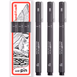uni-ball PIN Fineliner Technical Drawing Pens - Set of 3 - 0.1mm, Dark Grey