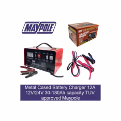 Maypole 12A Metal Battery Charger 12/24V Fast/Boost Mode Robust Steel New MP716