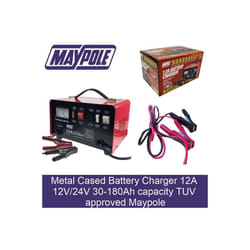 Maypole 12A Metal Battery Charger 12/24V Fast/Boost Mode Robust Steel New MP716