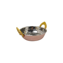 Shiny Copper Kadai Dish Rice Bowl Balti Dish Bowl With Brass Handles Hammered - 13cm