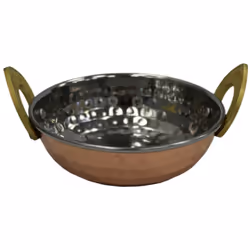 Shiny Copper Kadai Dish Rice Bowl Balti Dish Bowl With Brass Handles Hammered - 17cm
