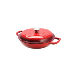 Round Cast Iron Shallow Casserole Pot Dish With Lid Red 70oz