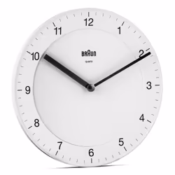 Braun Classic Analogue Wall Clock with Quiet Quartz Movement, 20cm, White, BC06W