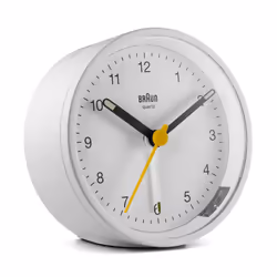 Braun Classic Analogue Alarm Clock with Snooze and Light, White, BC12W