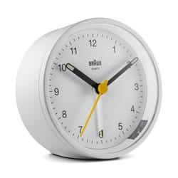 Braun Classic Analogue Alarm Clock with Snooze and Light, White, BC12W