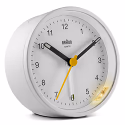 Braun Classic Analogue Alarm Clock with Snooze and Light, White, BC12W