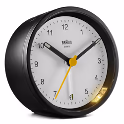 Braun Classic Analogue Alarm Clock with Snooze and Light, Black & White, BC12BW