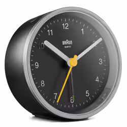 Braun BC12SB, Quartz alarm clock, Round, Black, Silver, Analog, Battery, AAA