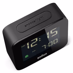 Braun Digital Travel Alarm Clock with Snooze, Compact Size, Black, BC08B