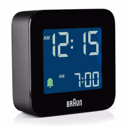 Braun Digital Travel Alarm Clock with Snooze, Compact Size, Black, BC08B