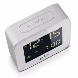 Braun Digital Travel Alarm Clock with Snooze, Compact Size, White, BC08W