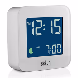 Braun Digital Travel Alarm Clock with Snooze, Compact Size, White, BC08W
