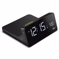 Braun Digital Alarm Clock with Wireless Fast-Charging Pad, Black, BC21BUK
