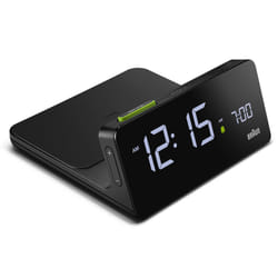 Braun Digital Alarm Clock with Wireless Fast-Charging Pad, Black, BC21BUK