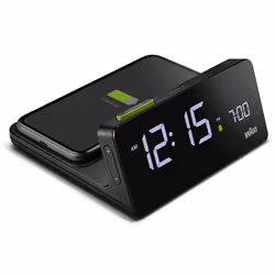 Braun Digital Alarm Clock with Wireless Fast-Charging Pad, Black, BC21BUK