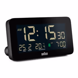 Braun Digital Alarm Clock with Date, Month and Temperature Display, Black, BC10B