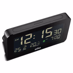 Braun Digital Alarm Clock with Date, Month and Temperature Display, Black, BC10B