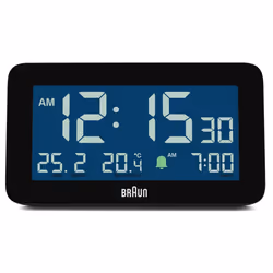 Braun Digital Alarm Clock with Date, Month and Temperature Display, Black, BC10B
