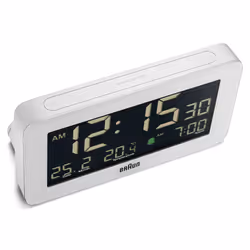 Braun Digital Alarm Clock with Date, Month and Temperature Display, White, BC10W