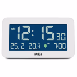 Braun Digital Alarm Clock with Date, Month and Temperature Display, White, BC10W