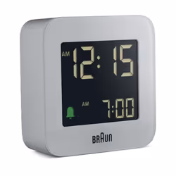 Braun Digital Travel Alarm Clock with Snooze, Compact Size, Grey, BC08G