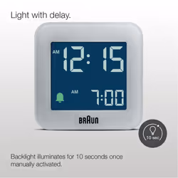 Braun Digital Travel Alarm Clock with Snooze, Compact Size, Grey, BC08G