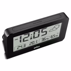 Braun Digital Weather Station Alarm Clock, LCD Display, Black, BC13BP