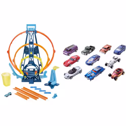 Track Builder Unlimited Triple Loop Kit Collapsible 3-Loop Gift Set for Kids 6 to 12 Years+ One 1:64 Scale Hot Wheels Vehicle ...