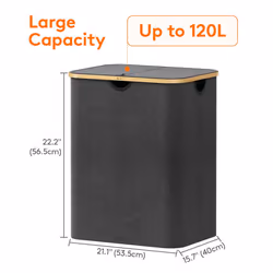 120L Laundry Basket with Lid, Clothes Hampers for Laundry with Bamboo Handles and A Removable Laundry Bag, Large Foldable Laundry Hamper for Bedroom,