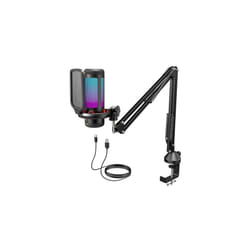 Gaming USB Microphone with Adjustable RGB Modes & Brightness, Condenser PC Mic with Boom Arm for Streaming Podcast Recording Studio Singing Youtube