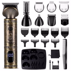 Beard Trimmer Kit Professional Hair Clipper Trimmer Zero Gapped T-Blade Trimmer Electric Shaver Razor Nose Body Trimmer for M ...