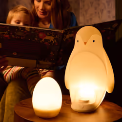 2-in-1 Portable Penguin Nursery Night light with Portable Egg Light, Adjustable Brightness, USB-Powered