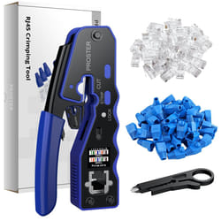 RJ45 Crimp Tool Set All-in-one RJ45 Crimping Tool Kit with 50 PCS CAT6 Pass Through Connectors 50 PCS RJ45 Cat6 Protection Covers RJ45 Pass Through