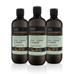 Goodness Oud, Cedar and Amber Body Wash, 500 ml (Pack of 3) - Vegan Friendly