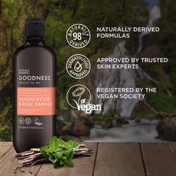 Goodness Men's Sandalwood & Vanilla Natural Shower Gel, 500 ml (Pack Of 3) - Vegan Friendly