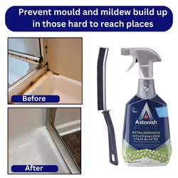 Astonish Specialist Extra Strength Mould & Mildew Stain Blaster Spray, for Fast Mould Removal, 750ml. Paired with Crevice cleaning brush for those