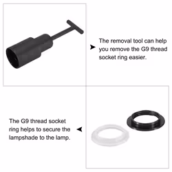 G9/E14/E27 Light Socket Rings Metal Lamp Shade Holder Ring Replacement with Removal Tool Black White 1 Set