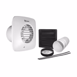 Xpelair Simply Silent DX100 with Wall Kit (300mm Telescopic Duct and External Grille) - Humidistat Square
