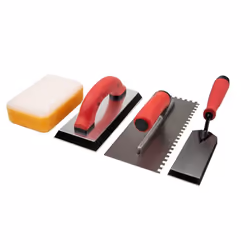 4 Piece Tilers Kit Notched Trowel Grouter Float Margin Float Sponge
