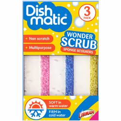 Dishmatic Essentials Non-Scratch Wonder Scrub Sponge Scourers- 3 Pack