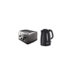 18790 Futura 4-Slice Toaster, 1500 W, Stainless Steel Silver, Four Slice & Textures Plastic Kettle 21271, 1.7 L, 3000 W - Black