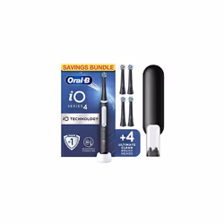 iO4 Electric Toothbrush Black (+Travel Case)+ Toothbrush Heads, Pack of 4 Counts