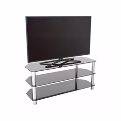 King Glass TV Stand 114cm, Chrome Legs, Black Glass, for TVs up to 55"