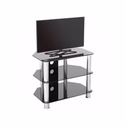 King Glass TV Stand 60cm, Chrome Legs, Black Glass, Cable Management, for TVs up to 32"