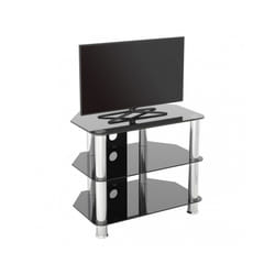 King Glass TV Stand 60cm, Chrome Legs, Black Glass, Cable Management, for TVs up to 32"