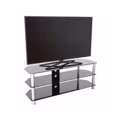 King Glass TV Stand 125cm, Chrome Legs, Black Glass, Cable Management, for TVs up to 60"